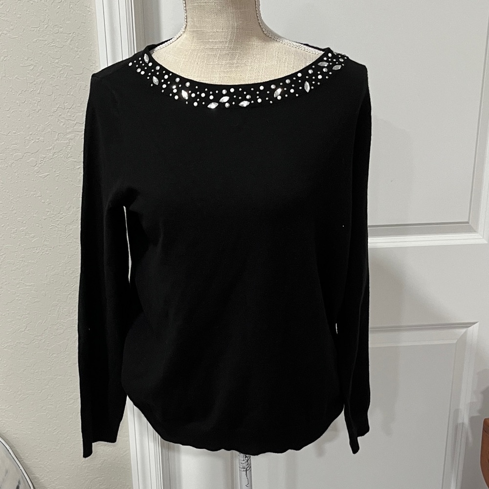99 Jane Street Elegant Black Women's Top with Embellished Neckline NWT SZ M